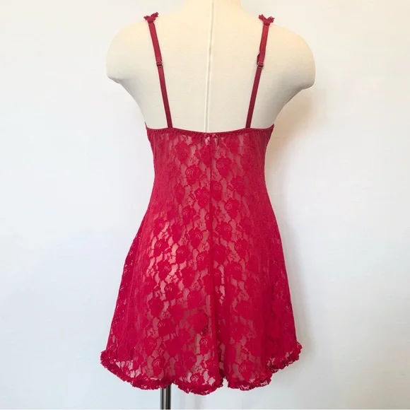 Cinema Etoile Cherry Red Stretch Lace Fit & Flare Babydoll Nightie Slip Dress M